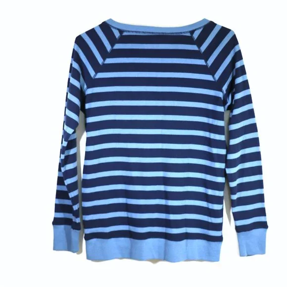 Eddie Bauer Women’s  Blue Striped Vneck Sweatshirt Size M - Picture 3 of 3